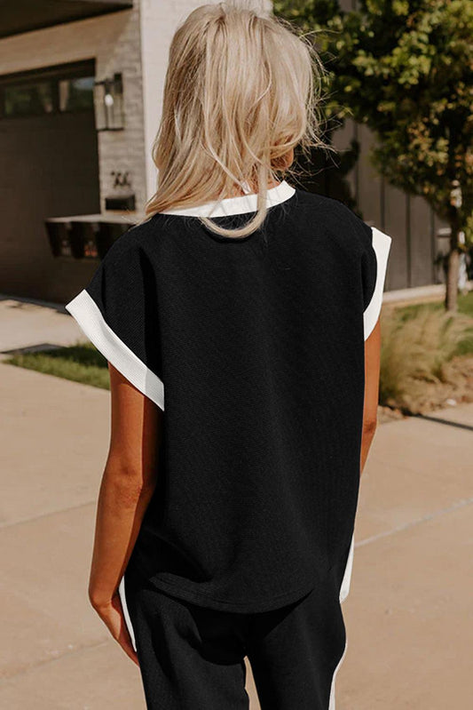 Black Color Block Pocket Set Back 