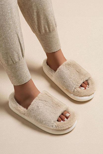 Chestnut Furry Open Toe Slippers