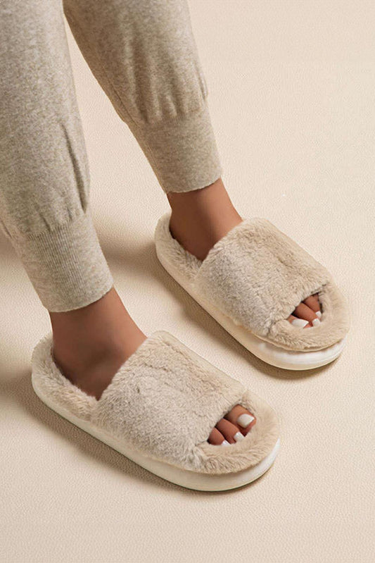 Chestnut Furry Open Toe Slippers
