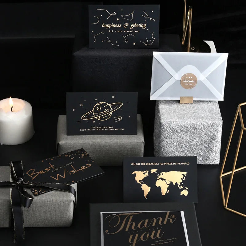 6Pcs/Lot Resto Luxury Gold Foil Business Cards Thank You Greeting Cards with Envelope and Seal Postcard for Birthday Gift