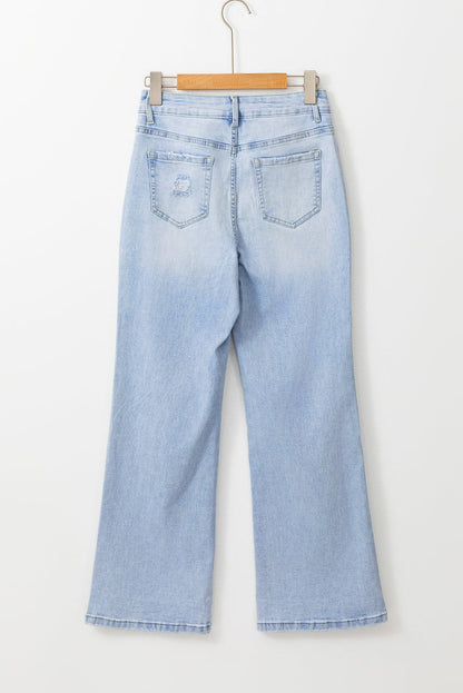  Beau Blue Vintage Light Wash Distressed Flare Jeans full back view