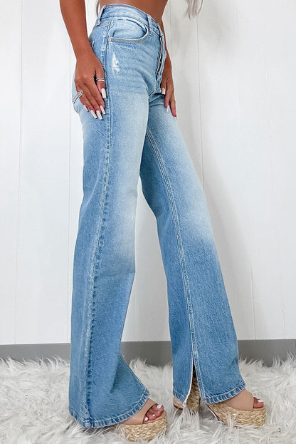 Jean droit taille haute Myosotis à fentes