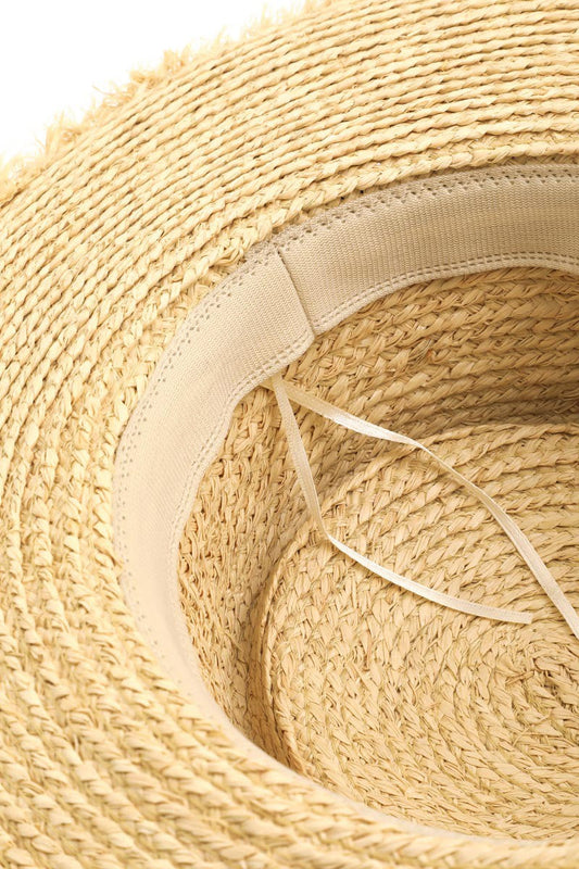 Adjustable Strap Raw Hem Weave Hat Inside