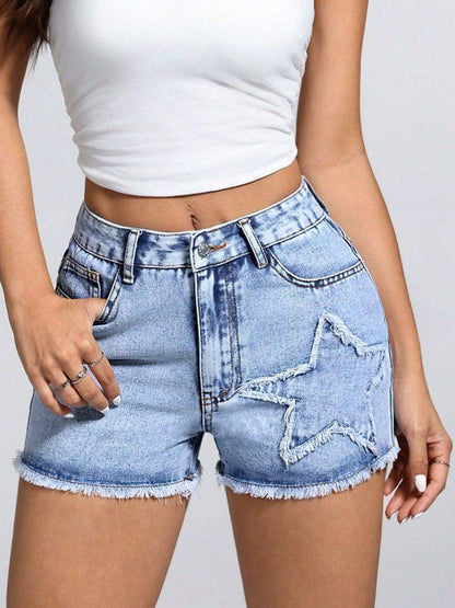 Star Raw Hem Denim Shorts