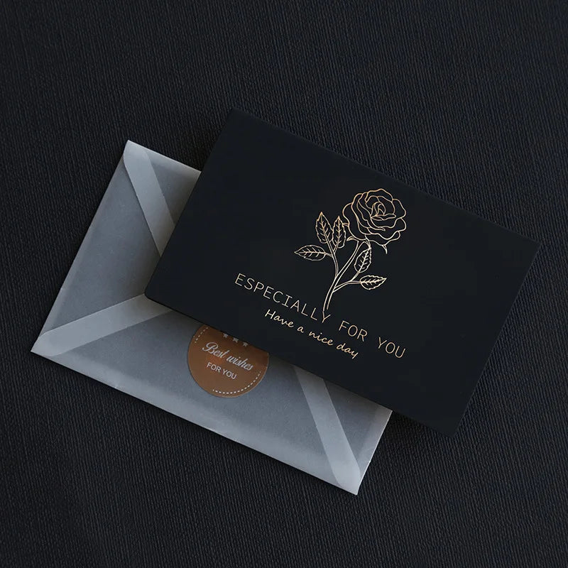 6Pcs/Lot Resto Luxury Gold Foil Business Cards Thank You Greeting Cards with Envelope and Seal Postcard for Birthday Gift