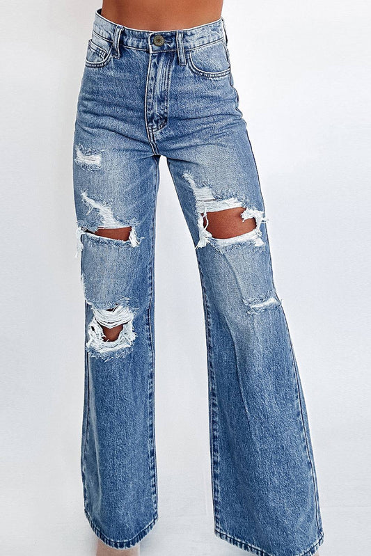 Ashleigh Blue Acid Wash Wide Leg Jeans High Waist Distressed front view