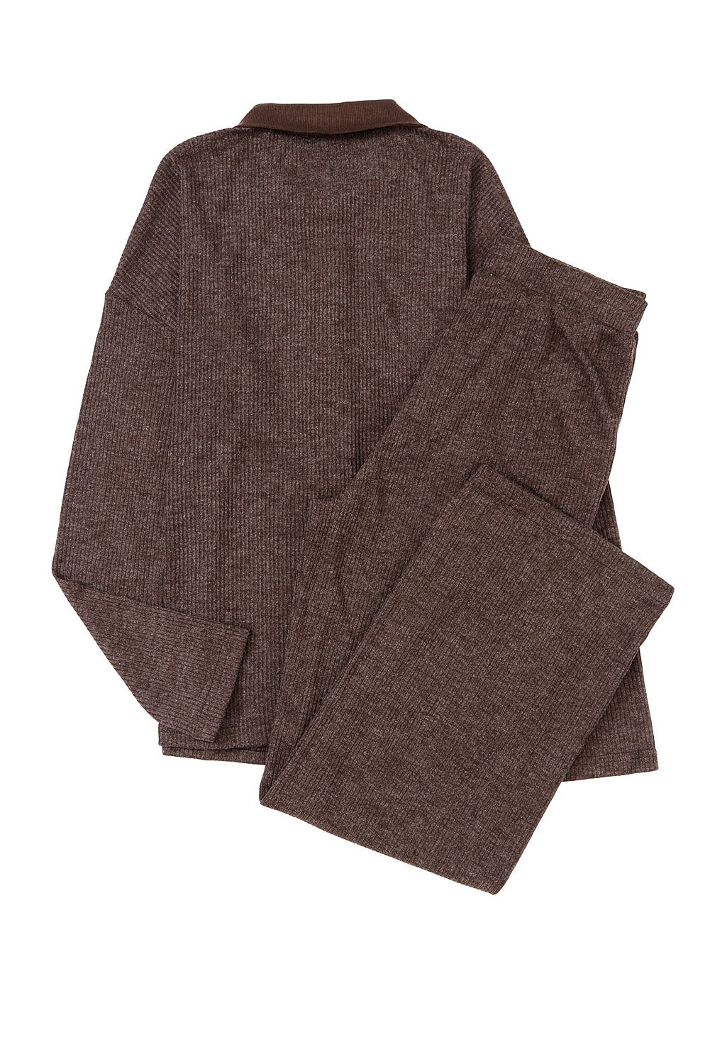 Tenue de détente avec haut et pantalon Henley à col en tricot côtelé marron