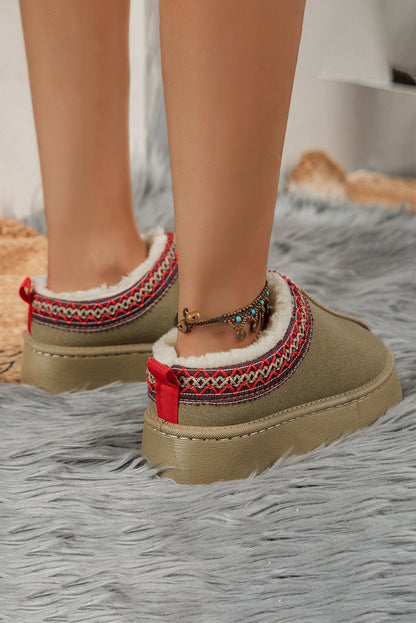 Sage Contrast Print Suede Plush Lined Snow Boots
