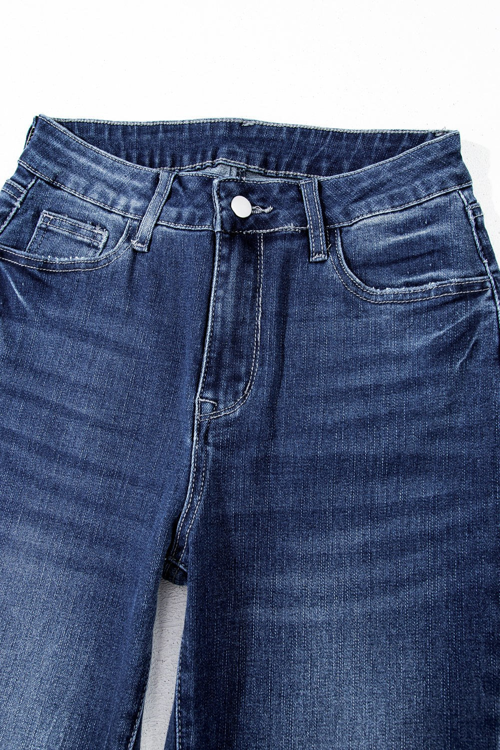 High waist flared denim with vintage mineral wash in sail blue