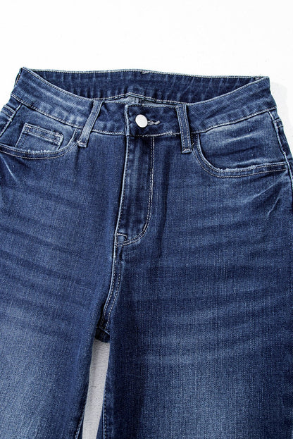 High waist flared denim with vintage mineral wash in sail blue