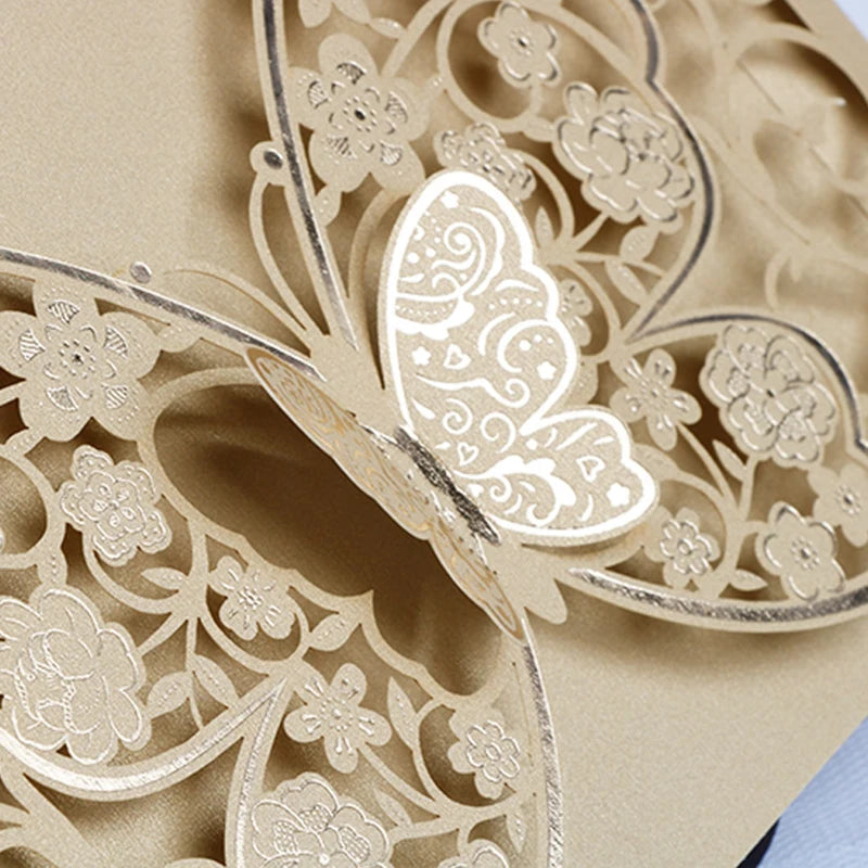 100Pcs Butterfly Laser Cut Wedding Invitation Cards Hollow Flora Greeting Cards Customized Wedding Decoration Party Supplies