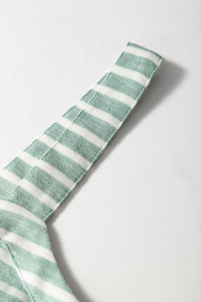 Robe longue froncée à rayures vertes – Taille haute, sans manches et fluide