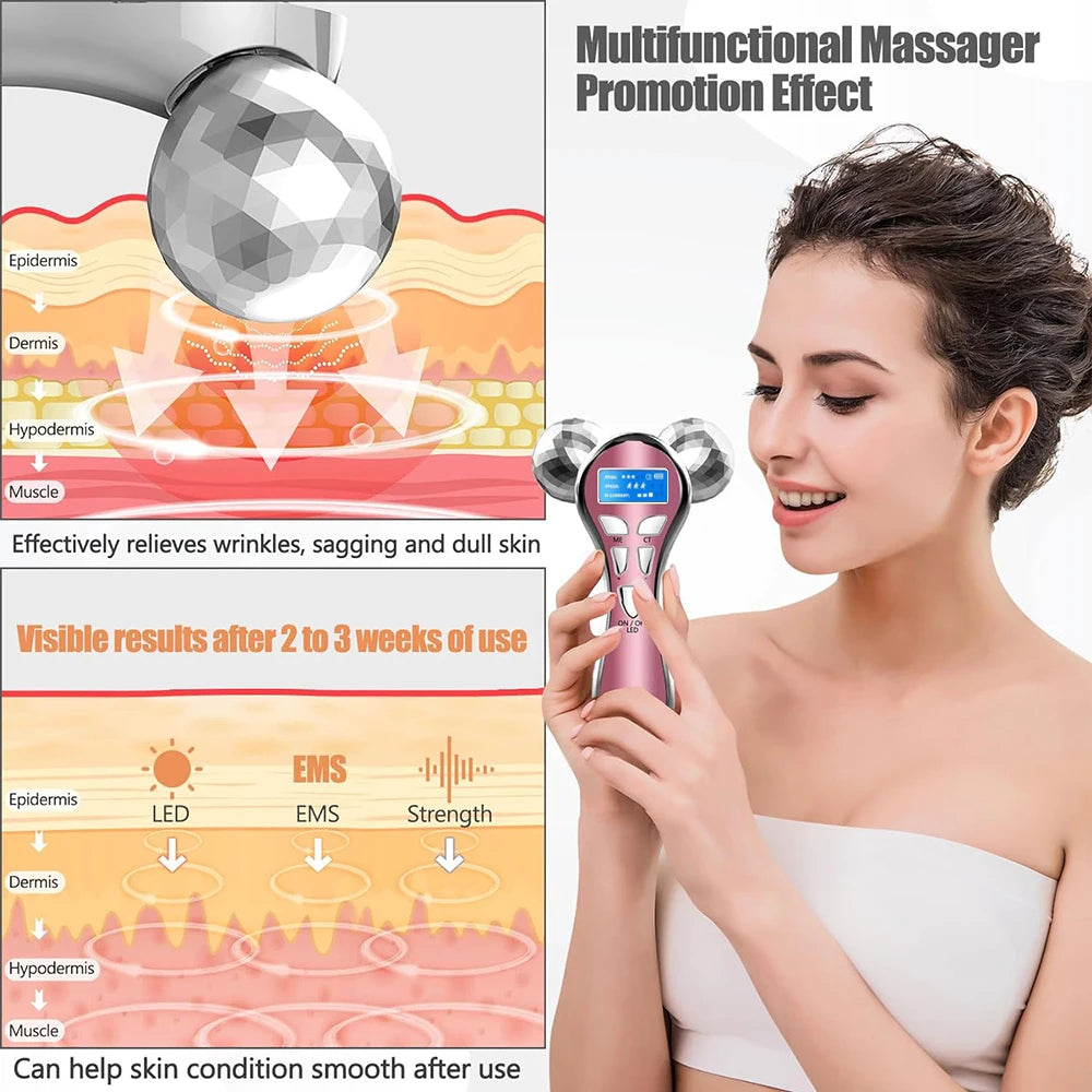 4D EMS Face Massager Roller Microcurrent Vibration Facial