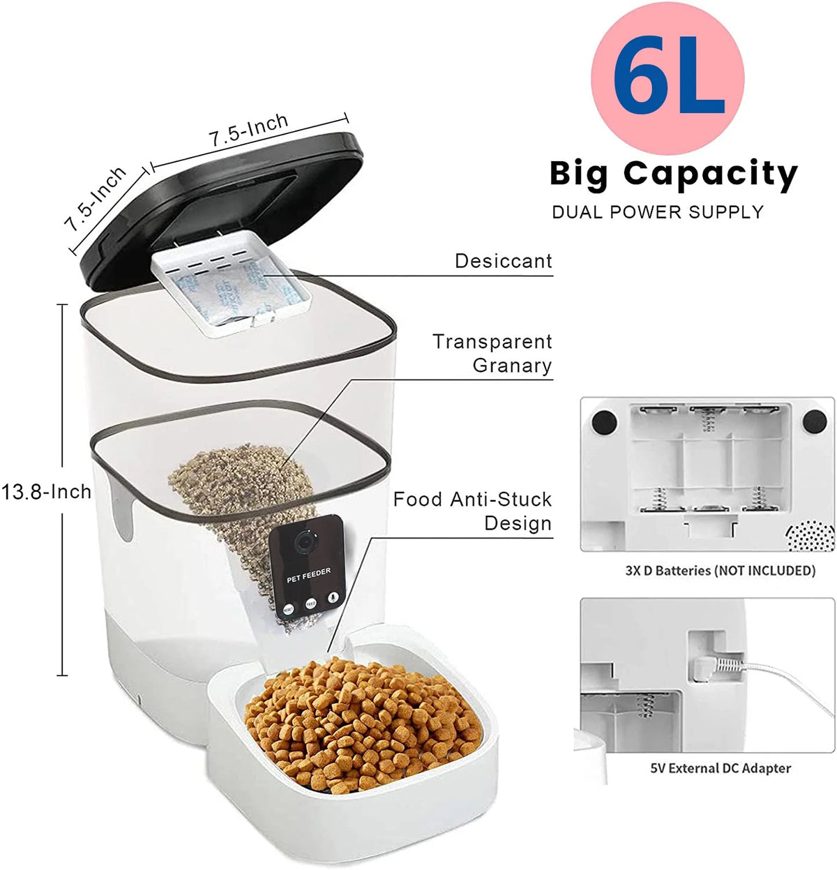 Automatic Pet Feeder for Cats and Dogs,Camera,App Control,Voice Recorder,Timed Feeder