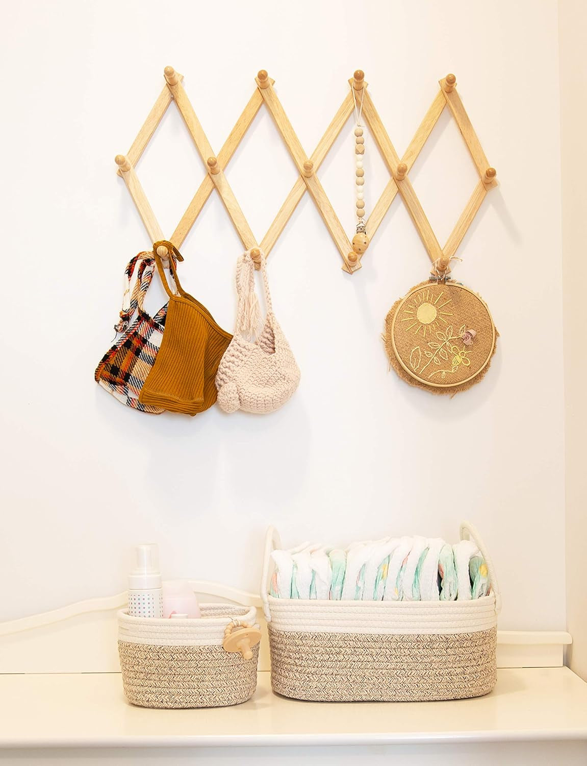 Brown Small Woven Baskets for Nursery Storage - Toy Basket Organizer - Baby Changing Basket - Storage Baskets for Shelves - Set of 3 Cotton Rope Baskets with Handles - round Towel Baskets