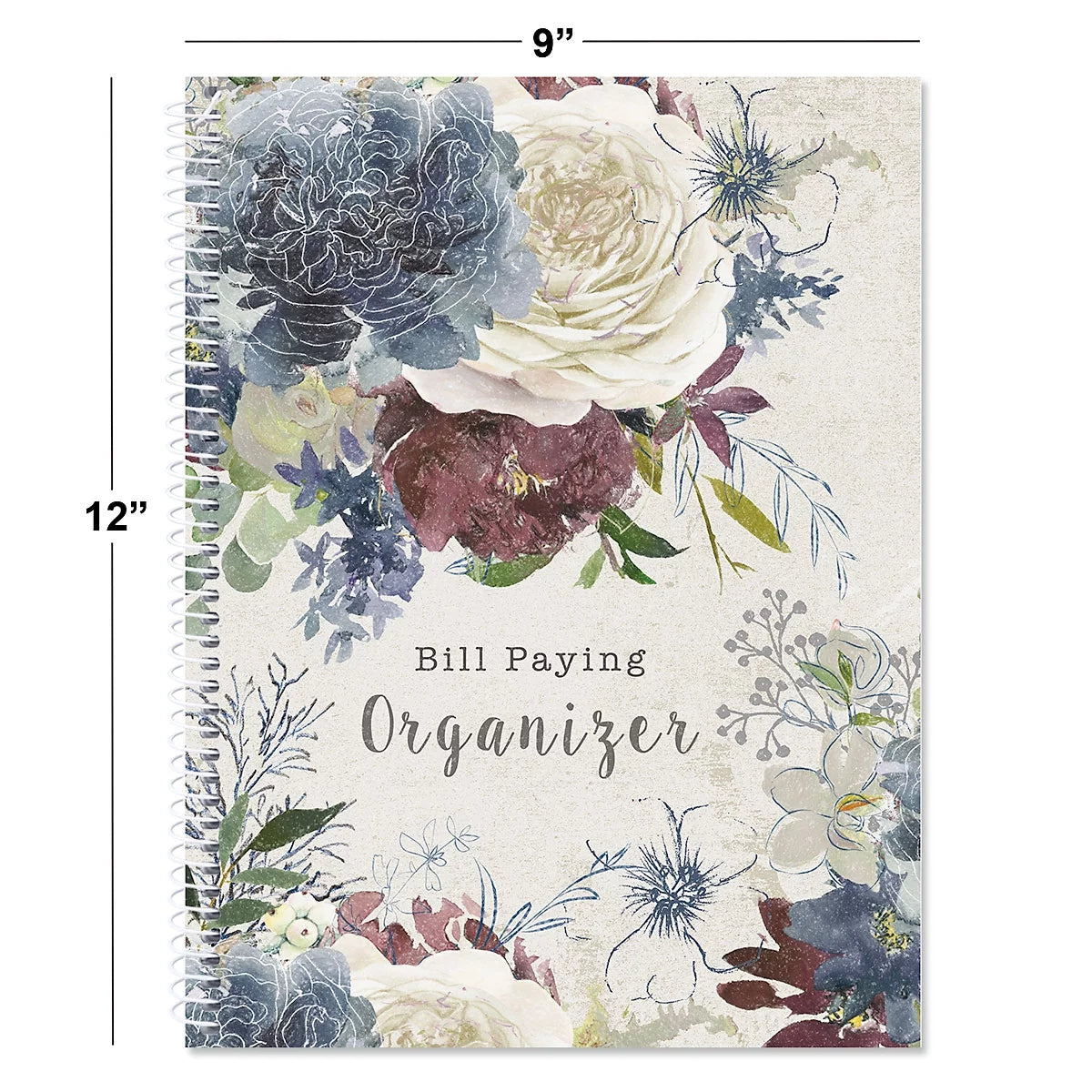 Fall Florals Bill Paying Organizer, Spiral Account Book, 9" X 12", 14 Pockets Receipt Holder