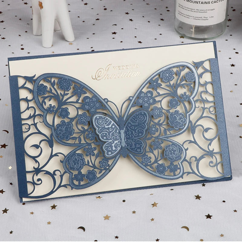 100Pcs Butterfly Laser Cut Wedding Invitation Cards Hollow Flora Greeting Cards Customized Wedding Decoration Party Supplies