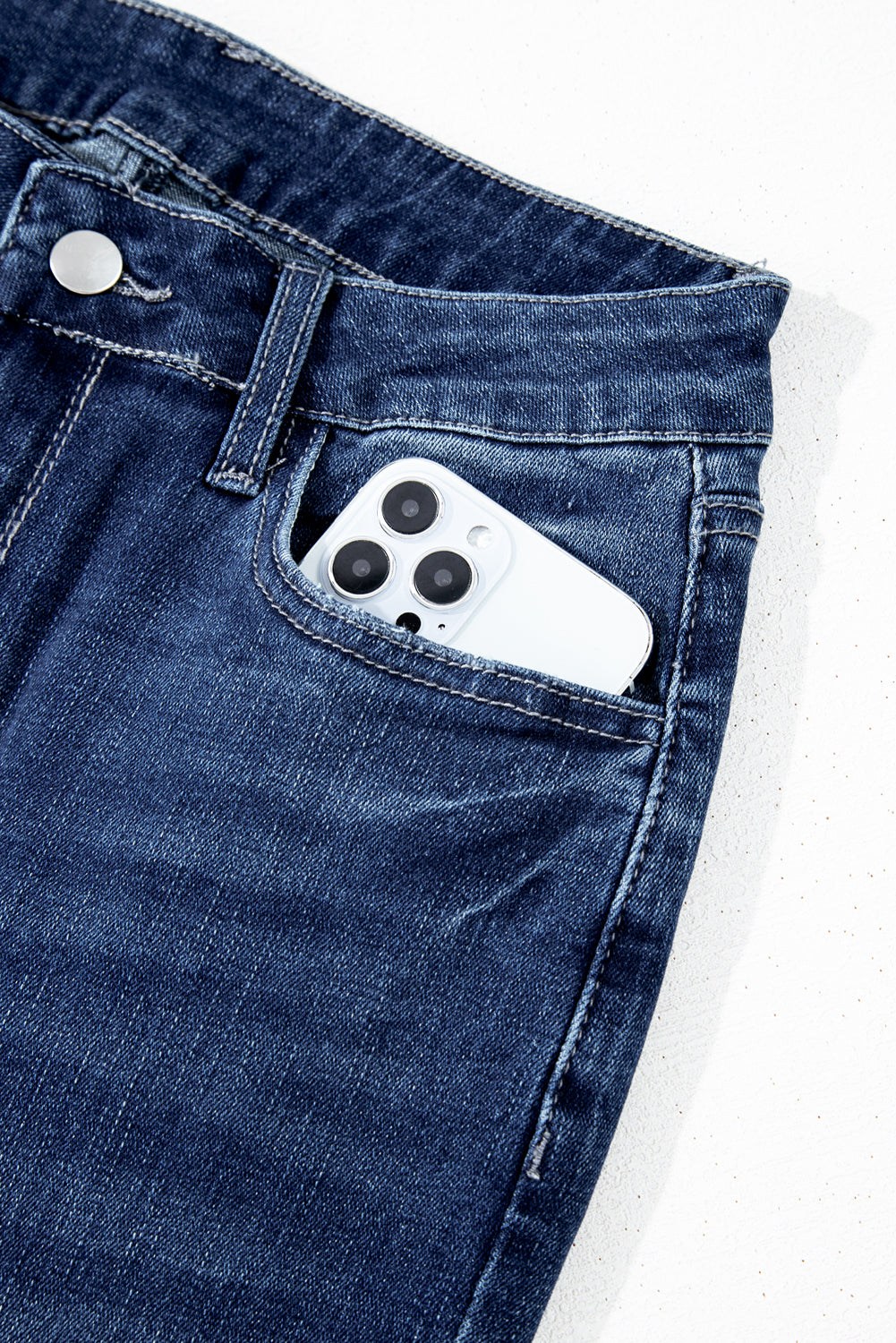 High waisted sail blue denim jeans with retro flared leg cut