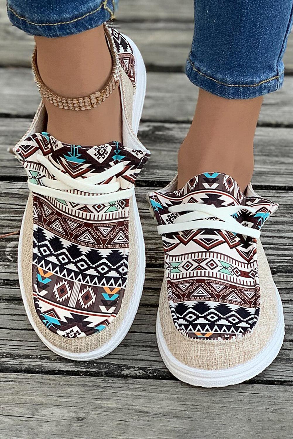 Ashleigh Blue Vintage Aztec Patchwork Lace-up Decor Flat Shoes