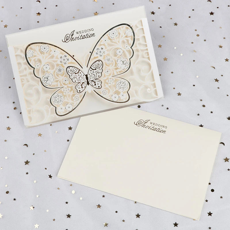 100Pcs Butterfly Laser Cut Wedding Invitation Cards Hollow Flora Greeting Cards Customized Wedding Decoration Party Supplies