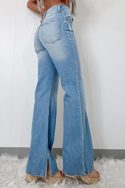 Jean droit taille haute Myosotis à fentes