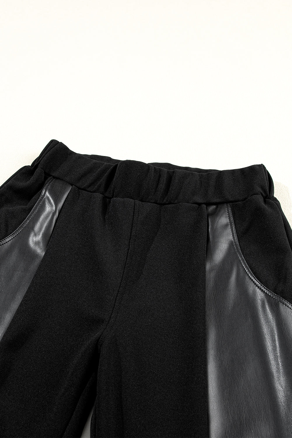 Black Faux Leather Panel Patchwork High Waist Leggings