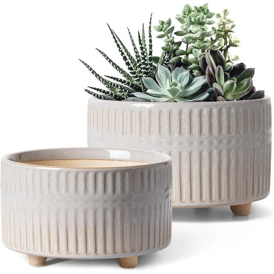 Ceramic Indoor Plant Pot with Drainage Set of 2
