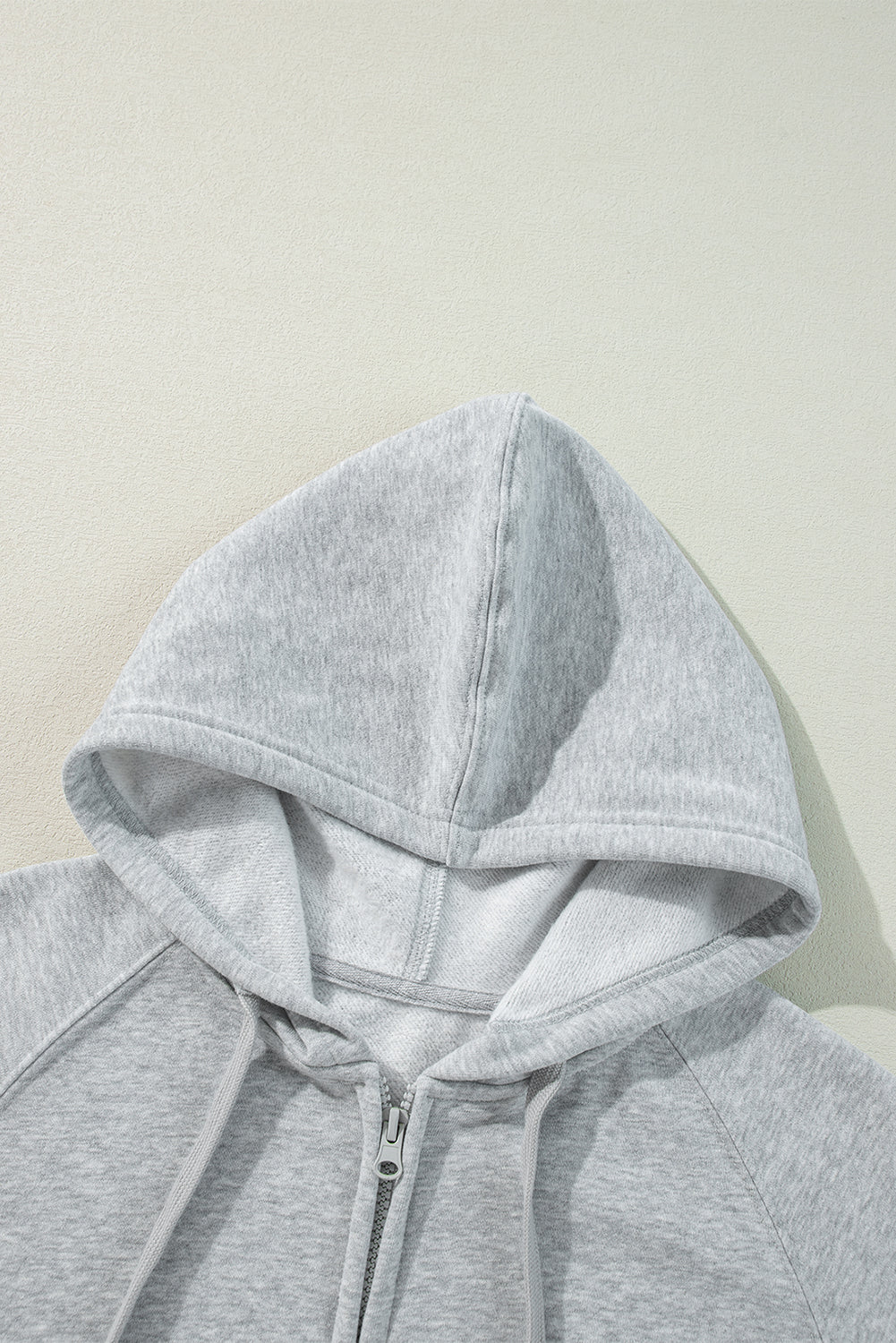 Light Grey Solid Color Fleece Lined Zip up Hoodie