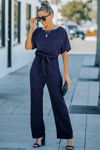 Glam Belted Wide Leg Jumpsuit