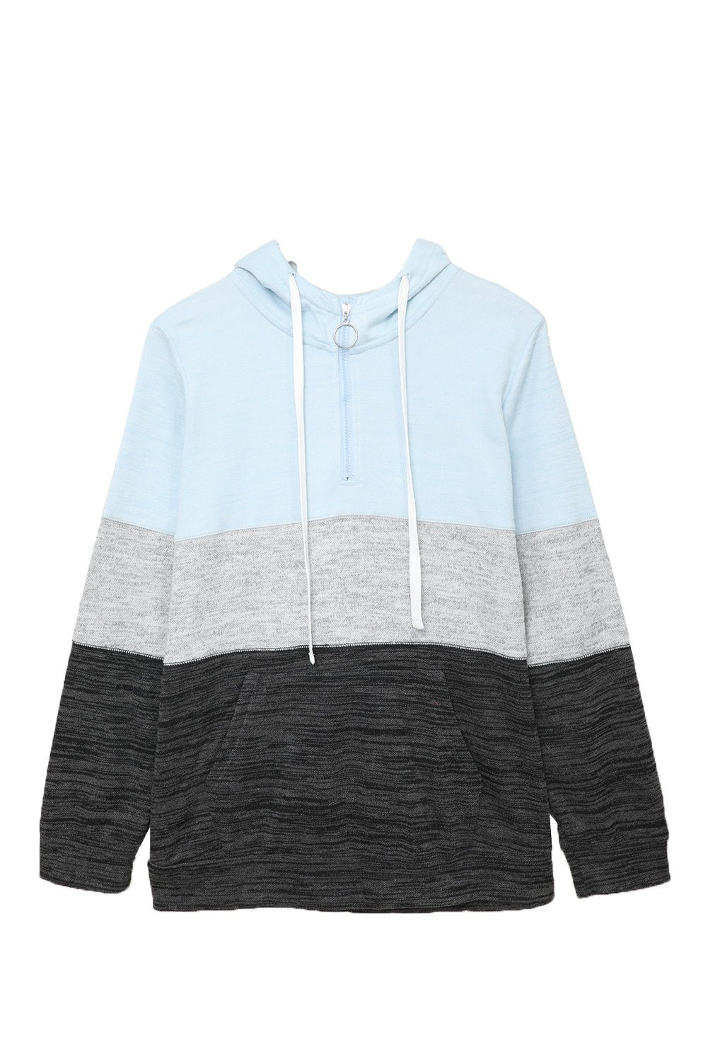 Sky Blue Color Block Long Sleeve Zipper Plus Size Hoodie