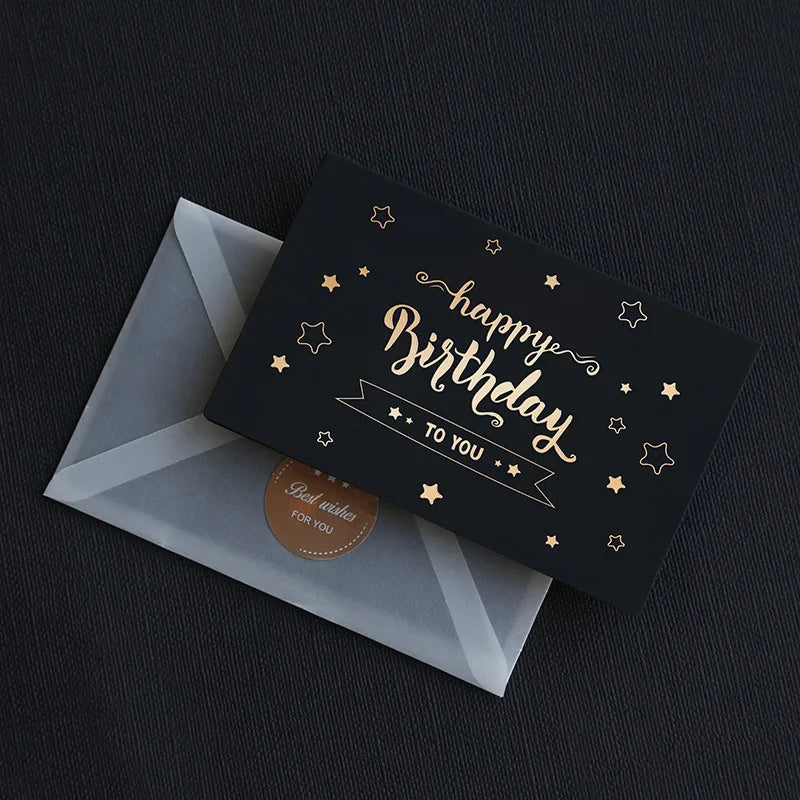 6Pcs/Lot Resto Luxury Gold Foil Business Cards Thank You Greeting Cards with Envelope and Seal Postcard for Birthday Gift