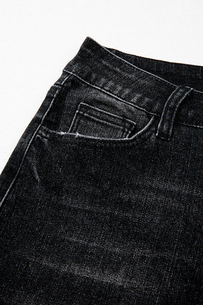 Jean évasé taille haute gris carbone délavé minéral avec ourlet brut