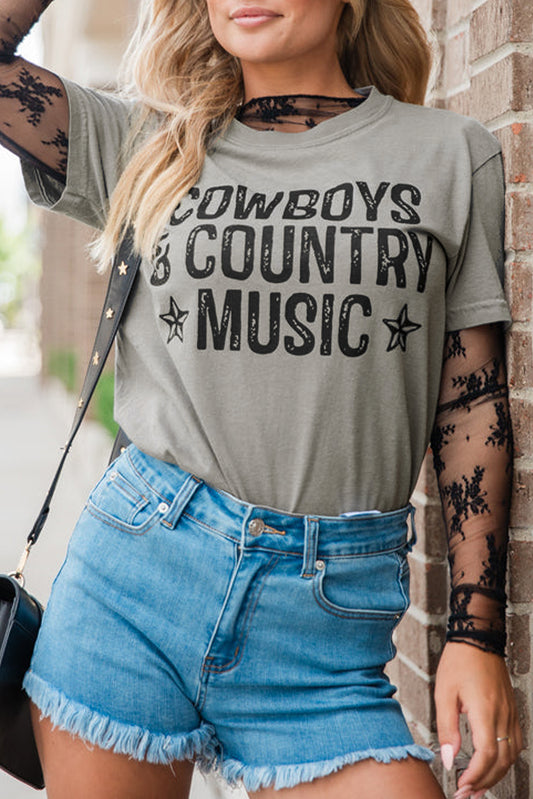 T-shirt ras du cou graphique High Cowboys &amp; Country Music – Ambiance western, style quotidien