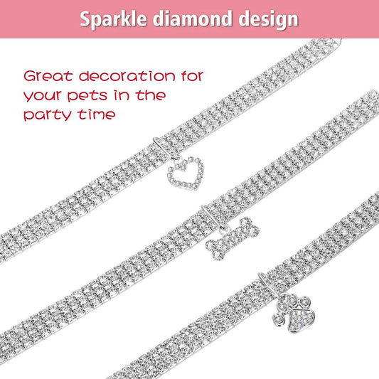 Bling rhinestone pet collars for cats and dogs in white