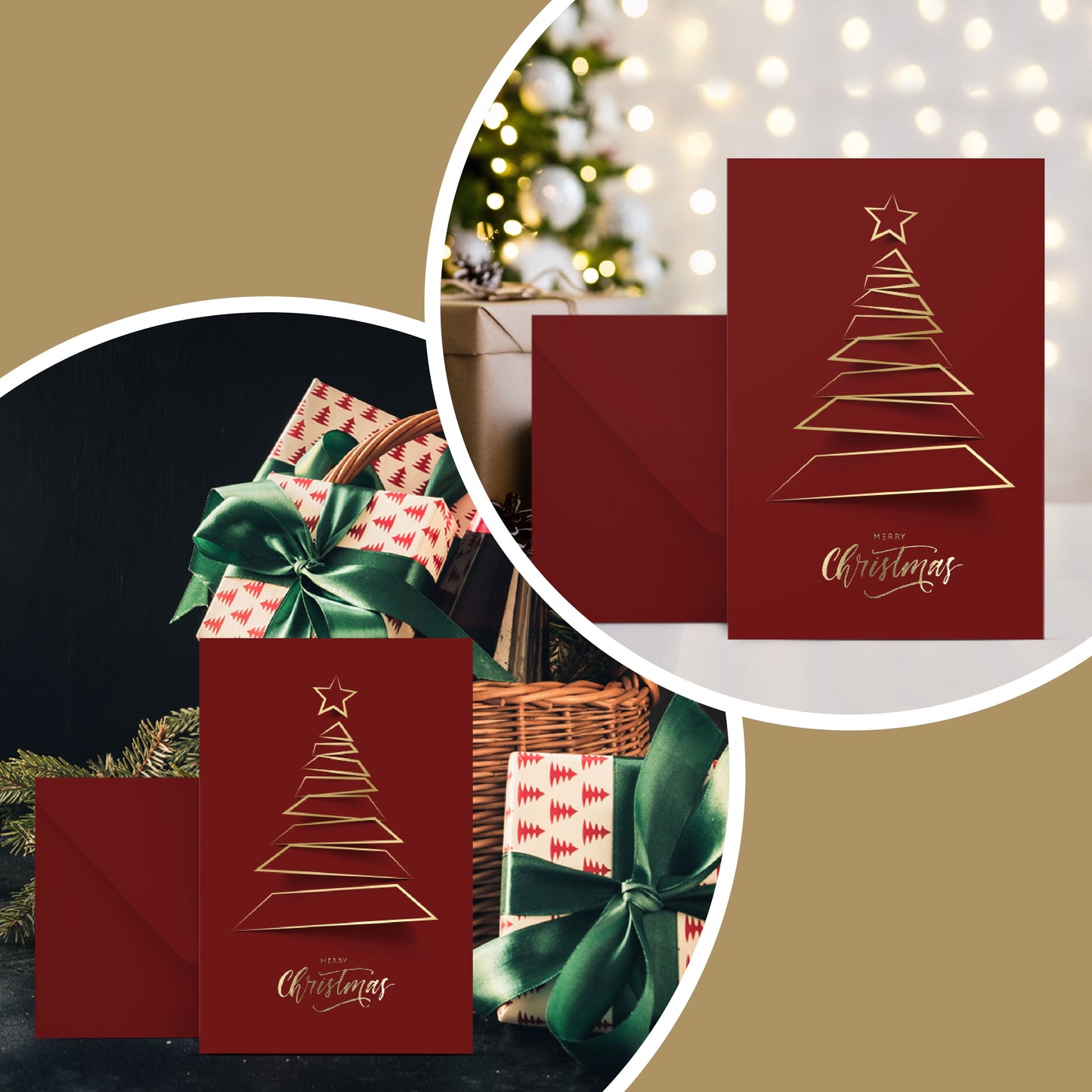 Christmas Greeting Cards with Gold Foiling Xmas Tree | 20 Cards - Dark Red Self Paper with Red Envelope | 6.75 X 4.5 Inch Merry Christmas Cards with Seal Stickers for Friends , Family and Loved Ones…