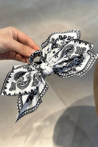 Black Paisley Floral Print Bow Knot Hair Clip
