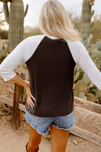 Haut à manches longues raglan marron à motif graphique vintage Yeehaw