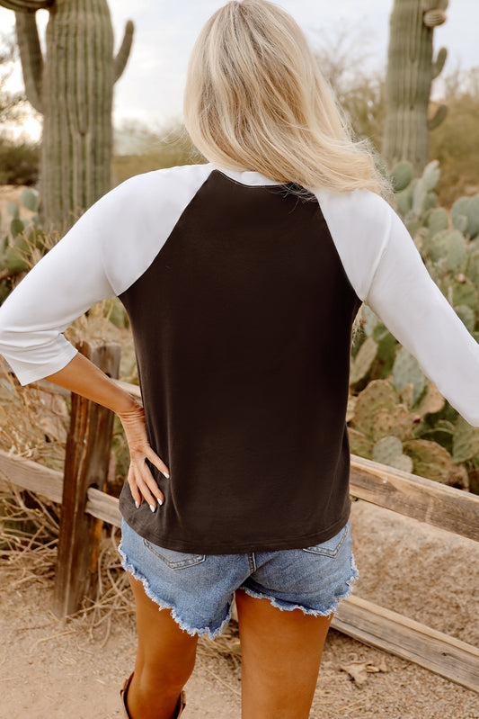 Haut à manches longues raglan marron à motif graphique vintage Yeehaw