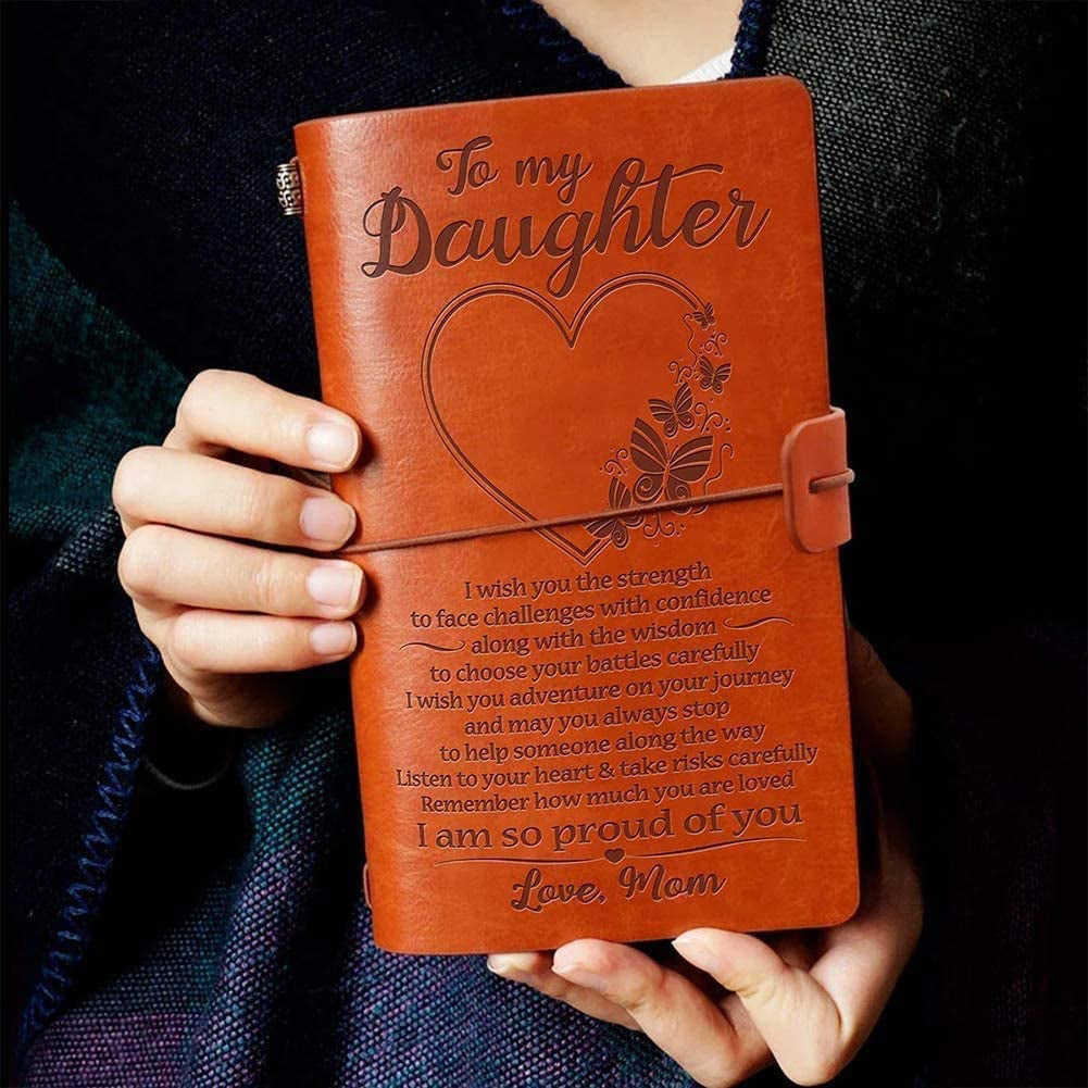 to My Daughter Leather Journal - 140 Page Keepsake Notebook Gift, Refillable Travel Journal Diary Sketch Book Writing Journal Graduation Back to School Gift for Daughter Christmas Gifts