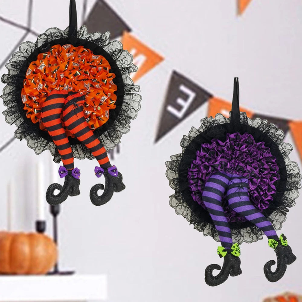 Halloween Wreath Door Hanging Decoration Halloween Witch Hat Leg Pumpkin Door Wreath Happy Halloween Party Home Decor Gifts