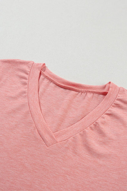 Rose tan V-neck T-shirt with soft fabric and petal sleeves detail