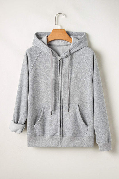 Light Grey Solid Color Fleece Lined Zip