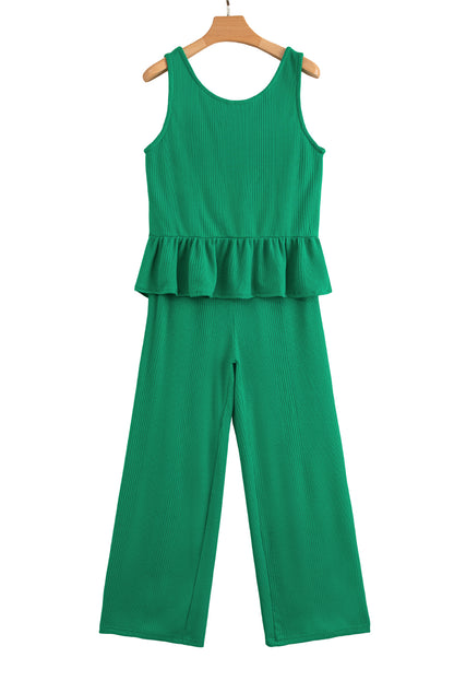 Ensemble débardeur et pantalon côtelés de couleur unie verte