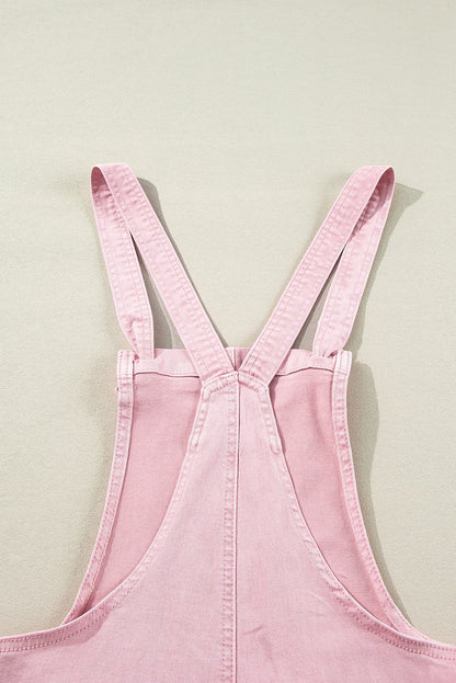 Pink Knot Strap Denim Romper with Pockets – Summer Casual Outfit