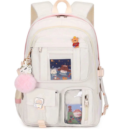 Laptop Backpacks 16 Inch College Backpack Large Travel Daypack Kawaii Bookbags for Girls Women Students （Off-White）