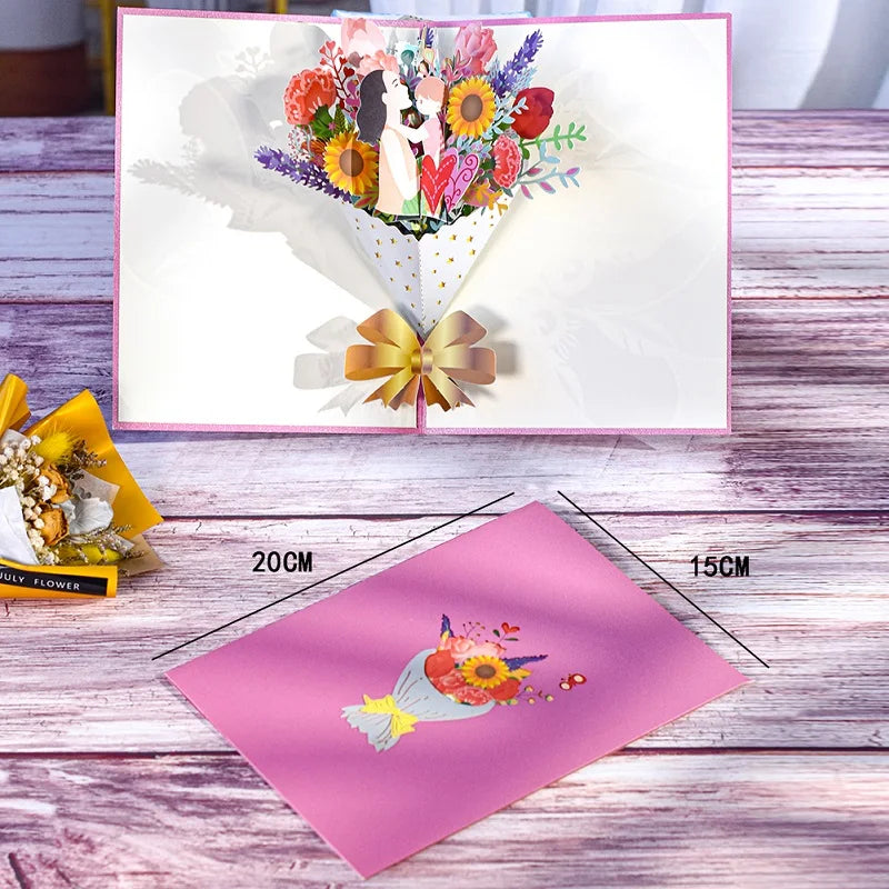 3D Pop up Mothers Day Cards Gifts Floral Bouquet Greeting Cards Flowers for Mom Wife Birthday Sympathy Get Well