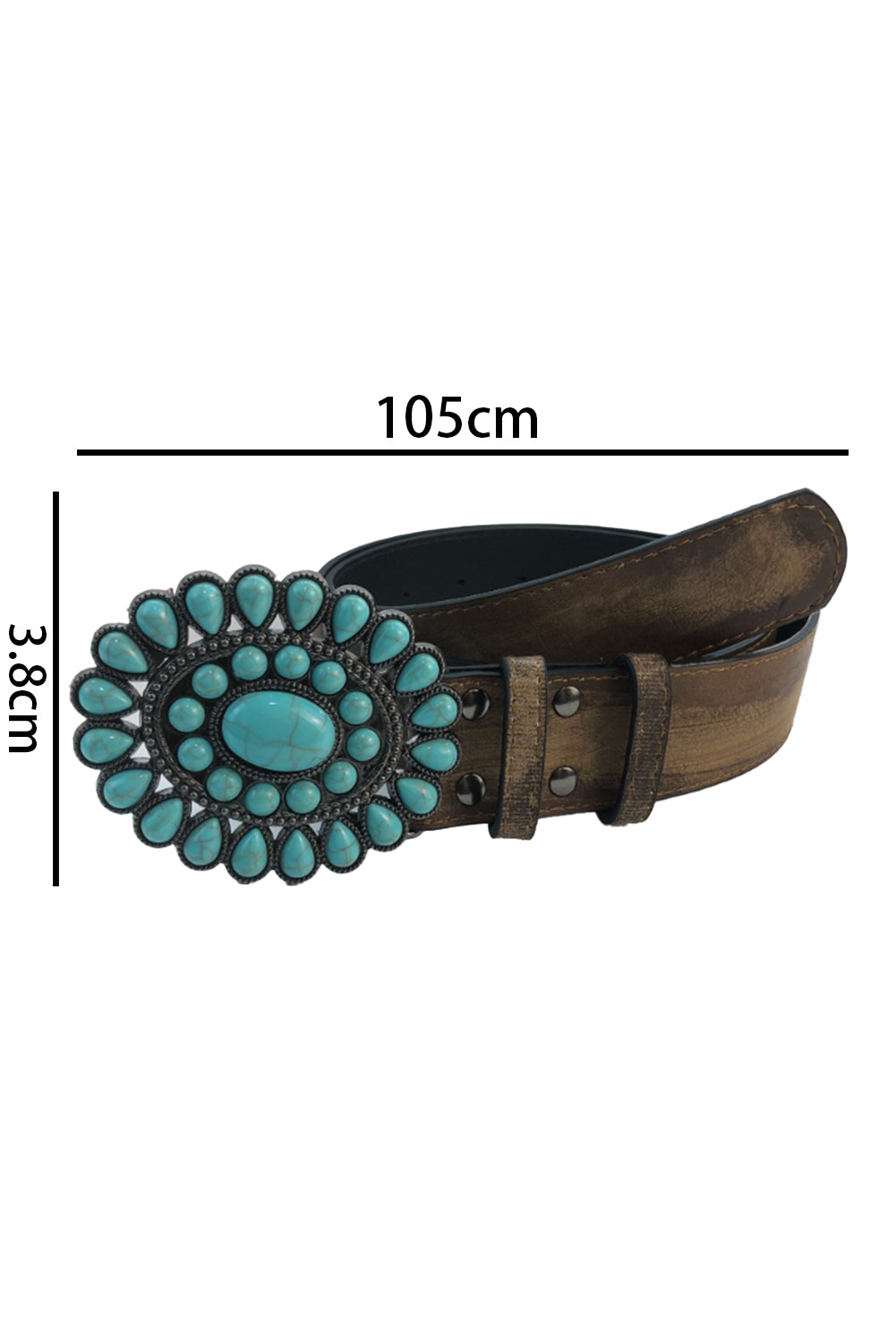 Ceinture large rétro bleu clair avec décor turquoise occidental 