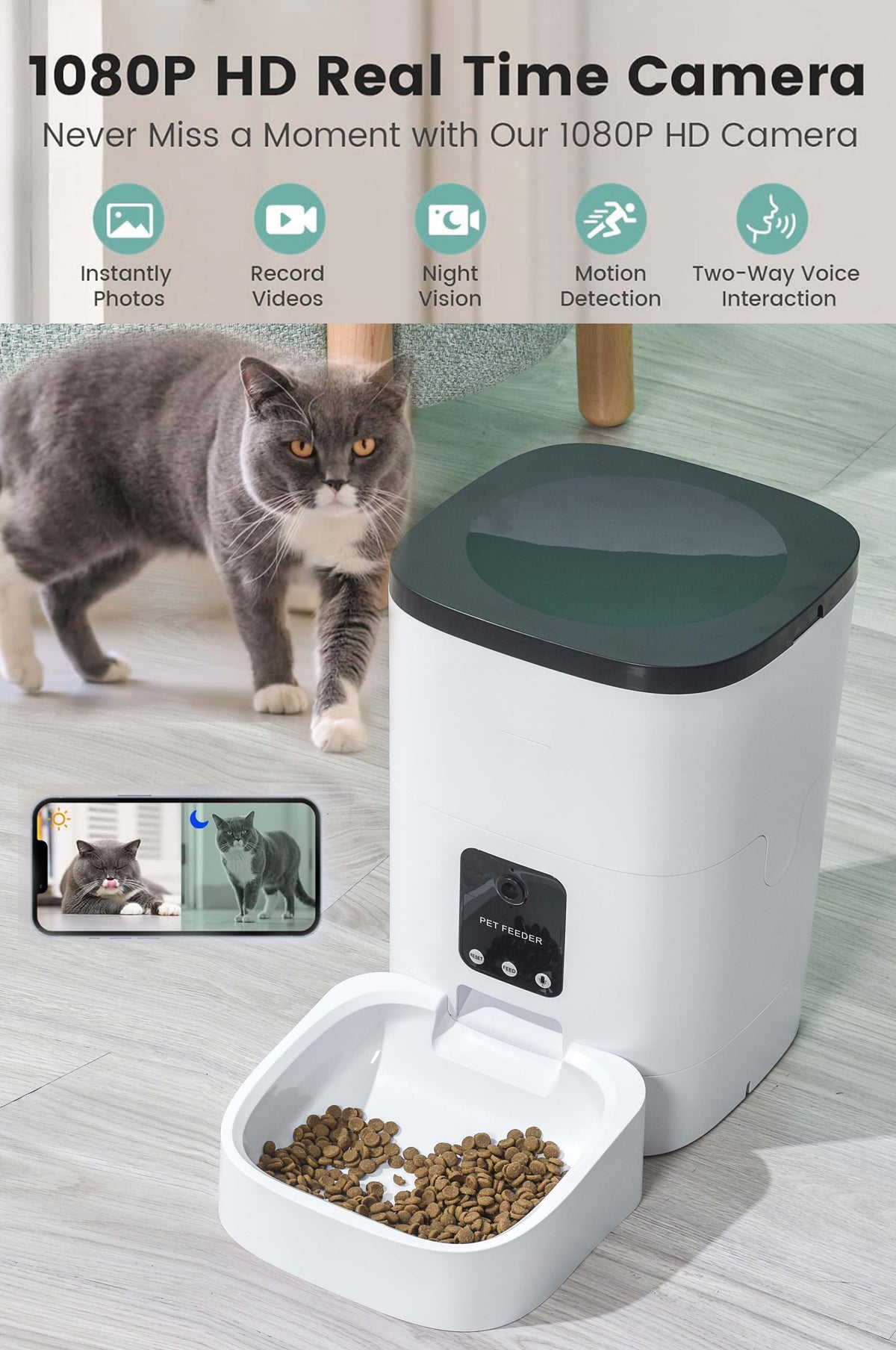 Automatic Pet Feeder for Cats and Dogs,Camera,App Control,Voice Recorder,Timed Feeder