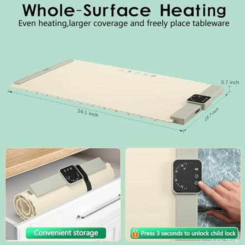 Portable Food Warmer Silicone Heating Mat for Food, 4 Temperature 