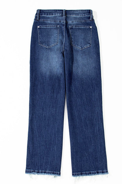 Women's sail blue jeans with high rise waist and flared bottom